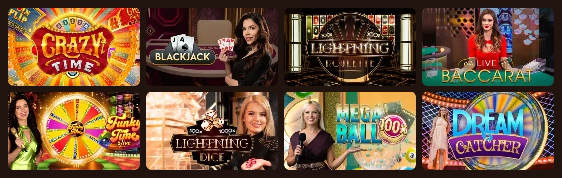 Roulette, cartes et game show dans le live Mino Casino